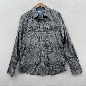 Wrangler Retro Men's Large Pearl Snap Western Shirt Gray Brocade Print Cowboy